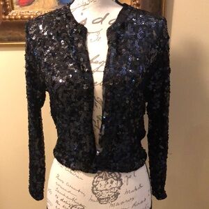 ⭐️Gold Hawk vintage cropped bolero sequins soft mesh long sleeve sweater jacket